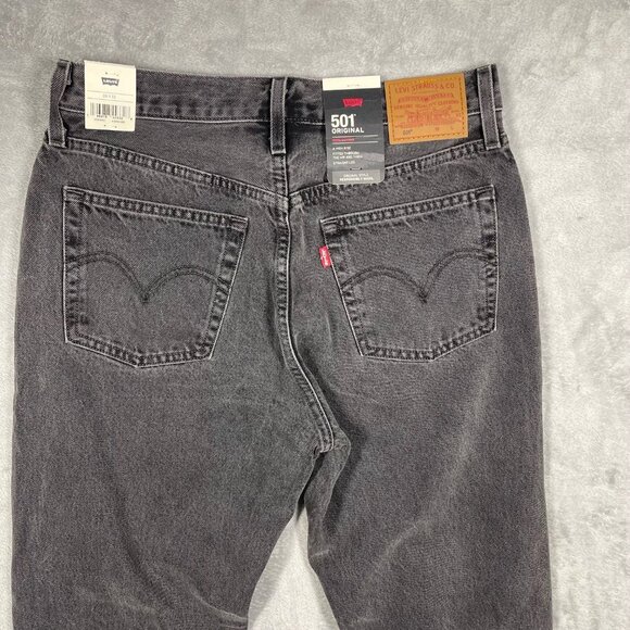 Levis Premium 501 Straight Leg Jeans 28x32 100% Cotton Mens Black Wash Big E New - Picture 5 of 12